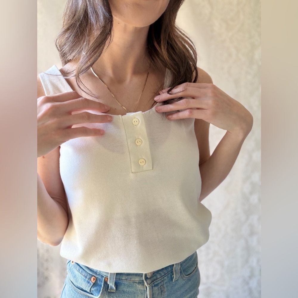 Vintage White Henley Tank Top 80s Made In USA - Picture 4 of 16